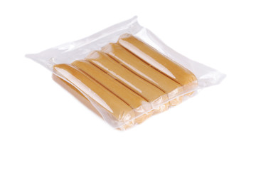 packing sausages on a white background