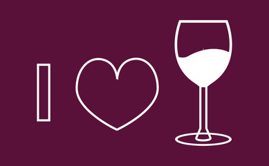 I love wine vector icon on the burgundy background