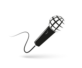 Stylized monochrome microphone on white background. Mic isolated logo. Vector illustration
