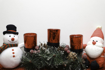 Christmas snowman and santa white background