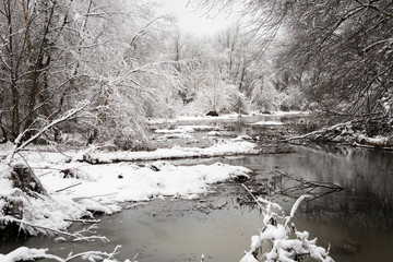 New record heavy snow fall making a winter forest of Roswell, Georgia December 2017
