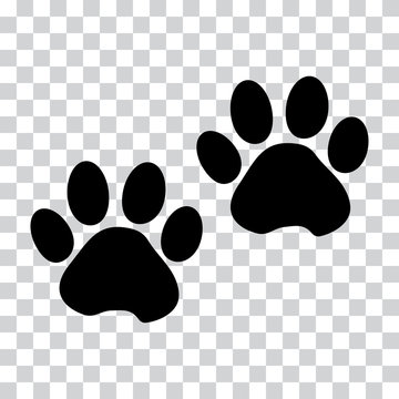 Black silhouette animal paw track isolated on transparent background. Vector illustration