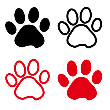 Colorful set of silhouette animal paw track. Outline and flat design. Vector illustration