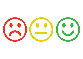 Red, yellow, green smileys emoticons icon negative, neutral and positive, different mood. Outline design. Vector illustration