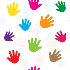 Seamless pattern with hands, palms, colorful silhouette. Vector illustration