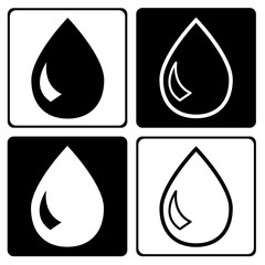 Set of black and white drop icon. Flat and outline design. Vector illustration