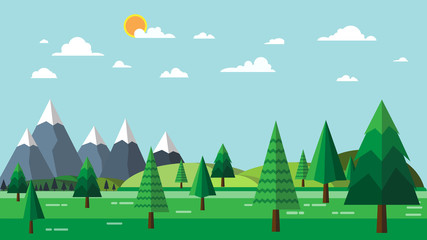 Nature landscape and eco friendly concept flat design.Environment and ecological conservation conceptual.Vector illustration.