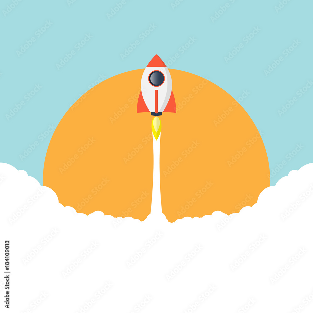 Poster rocket ship launch concept icon flat design.start up business concept.vector illustration.