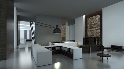 Naklejka na ściany i meble 3D Illustration the modern office interior design