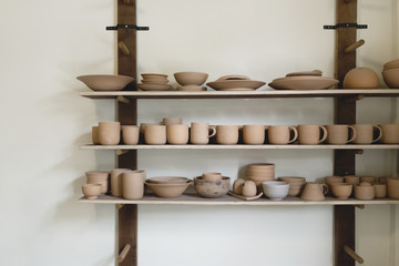 Fototapeta na wymiar Ceramic cups on display