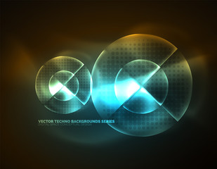 Circular glowing neon shapes, techno background