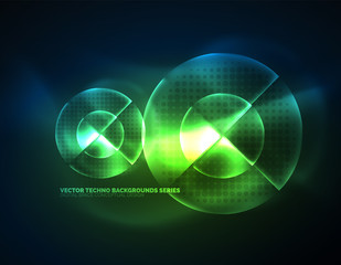 Circular glowing neon shapes, techno background