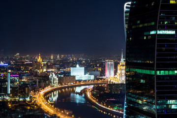 Obraz premium Russian «White House» Parliament and Moscow-river from Moscow International Business Center «Moscow City» at night