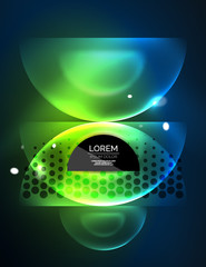 Round shapes, neon glowing trasparent elements. Vector abstract background