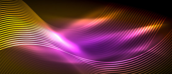 Glowing abstract wave on dark, shiny motion