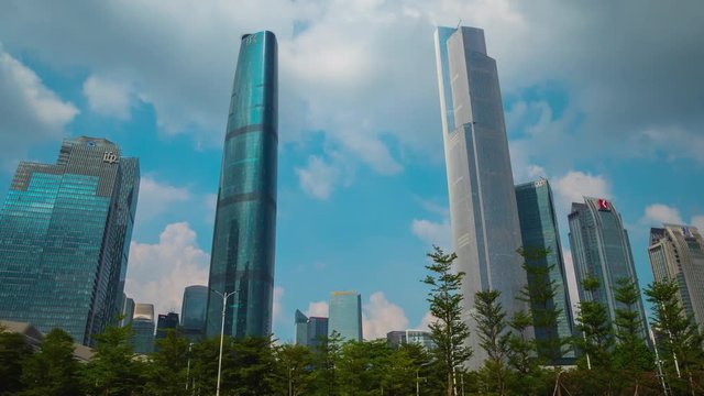 guangzhou sunset time downtown ifc tower hotel aerial panorama 4k china
