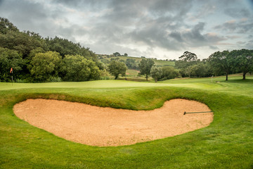 Green grass at sunset. Golf courses. Portugal.