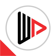 logo icon play button shape with combination of W & A initials