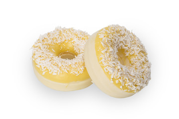 a bomb for a bath, lemon donut isolated on white background