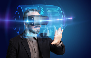 Businessman with virtual reality goggles