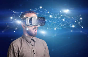 Businessman with virtual reality goggles