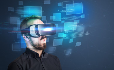 Businessman with virtual reality goggles