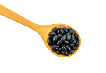 Organic black beans on white background