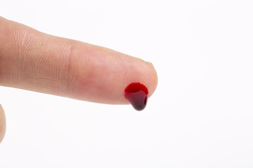 Blood dripping from man's finger, close-up