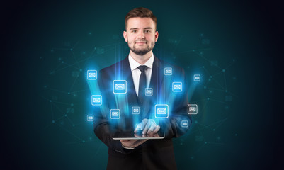 Mailing concept with businessman and tablet