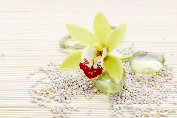 Fototapeta na wymiar Zen stones and orchid flower.