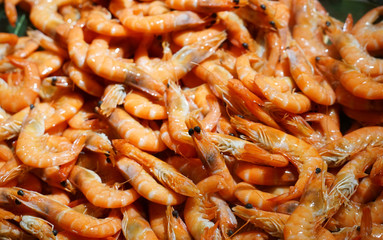 Close up on ripe shrimp in buffet lunch