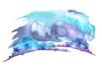     Watercolor abstract  blue spot, blot. Colorful vintage background, reminiscent of a forest landscape. 