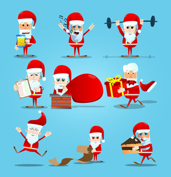 Set of Christmas Santa Claus. Vector cartoon character illustration.