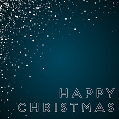 Happy Christmas greeting card. Random falling white dots background. Random falling white dots on blue background. Delightful vector illustration.