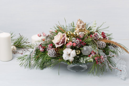 Decorative Christmas bouquet with candles