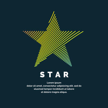 Modern colored logo star in a futuristic style. Vector illustration on a dark background.