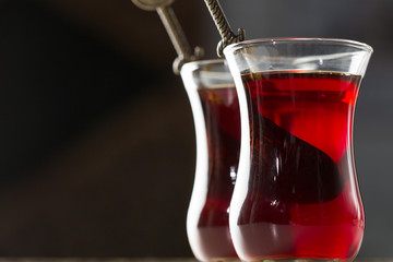 Traditional turkish tea close up