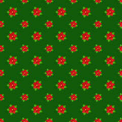 Christmas Poinsettia pattern on green background.
