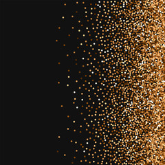 Red round gold glitter. Scatter right gradient with red round gold glitter on black background. Alluring Vector illustration.