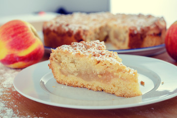 piece of apple pie with crumbles