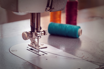 Details of an old sewing machine close-up
