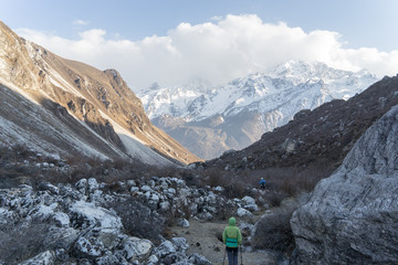 Tourists himing in trek of Nepal