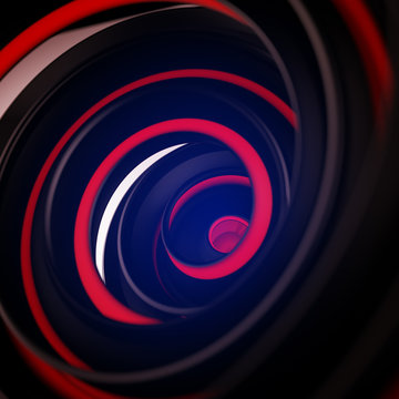 Black and red twisted spiral shape abstract 3D render with DOF