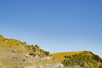 Landscape panorama caucasus mountain with autumn hills