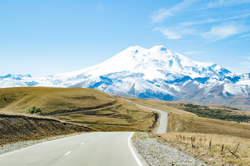 Road to the mountain Elbrus autumn