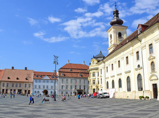Buildings and church in Brasov, Romania