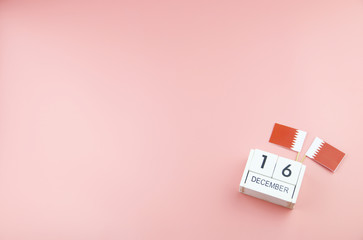 December 16 Wooden calendar Concept independence day of Bahrain and Bahrain national day with space for your text.