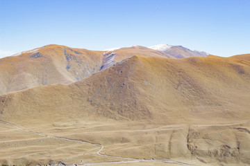 Landscape panorama caucasus mountain with autumn hills