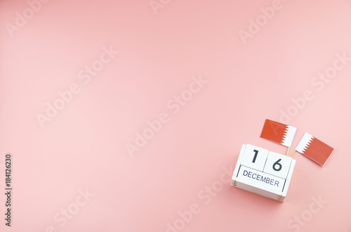 December 16 Wooden calendar Concept independence day of Bahrain and Bahrain national day with space for your text.