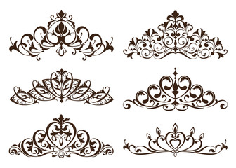 Vintage diadems and tiars with patterned ornaments